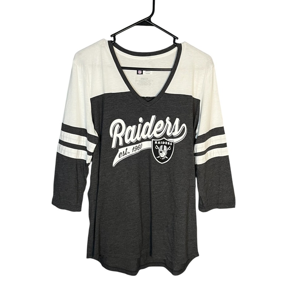NFL Team Apparel Women's Las Vegas Raiders V Neck Shirt 3/4 Sleeve XL‎